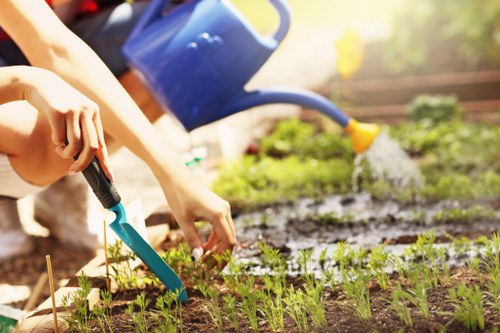 Gardening team at work in a residential garden
