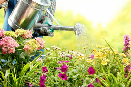 Inspector reviewing planting work in a suburban garden
